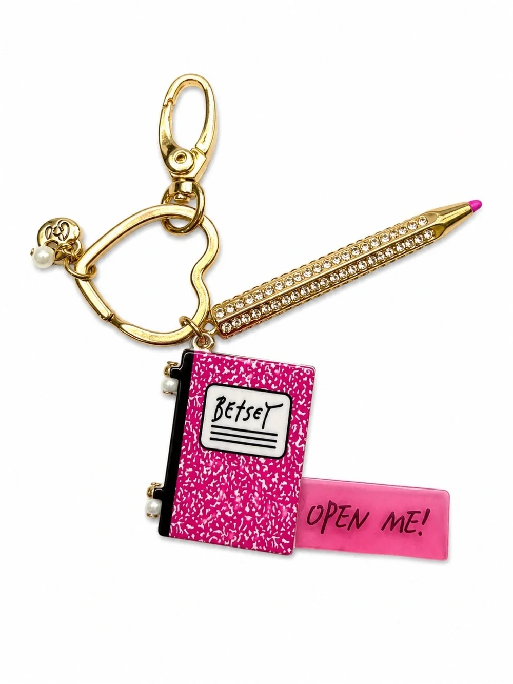 Betsey Johnson Interactive Notebook & Pen Bag Charm Keychain – Gold Tone